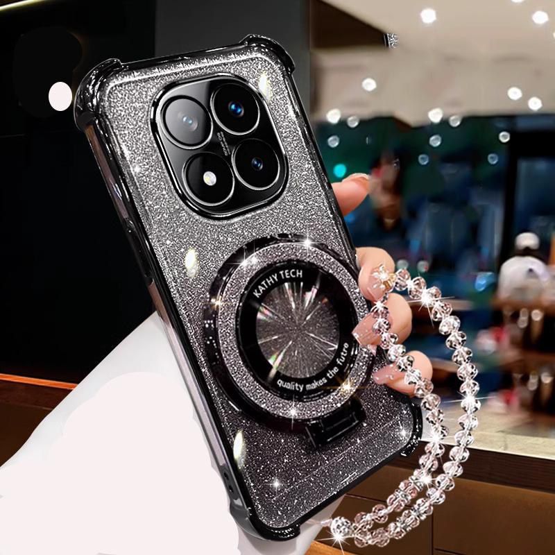 Edge 60 Glitter Magsafe Magnetic Holder Bracket Case on for Motorola MOTO Edge 60 Edge60 Fusion 60S Crystal Bracelet Soft Cover