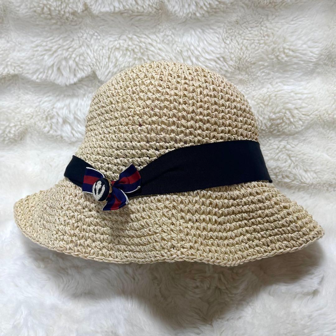 Used Ca4la Straw Hat Paper Hat Ribbon Marine Crochet
