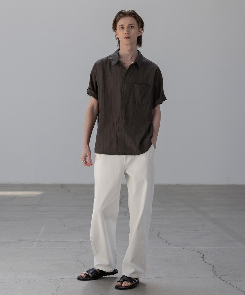 Dekkoloso Wrinkle Texture Short Sleeve Roll-Up Shirt [Charcoal]