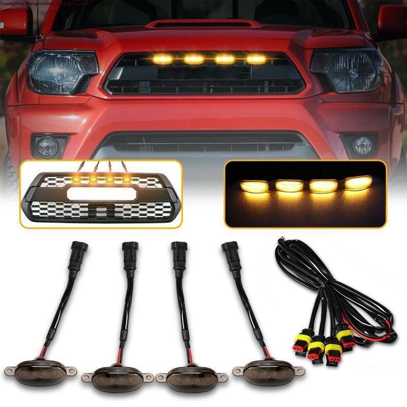 4Pcs High Brightness Car Grille LED Lights Yellow Daytime Running Warning Lamps for Off-Road Truck Safety Driving