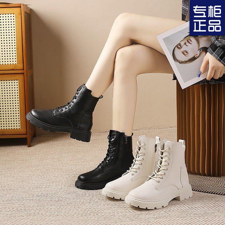 British style versatile velvet Martin boots autumn and winter new fashionable thick-soled side-pull short boots comfortable velvet boots