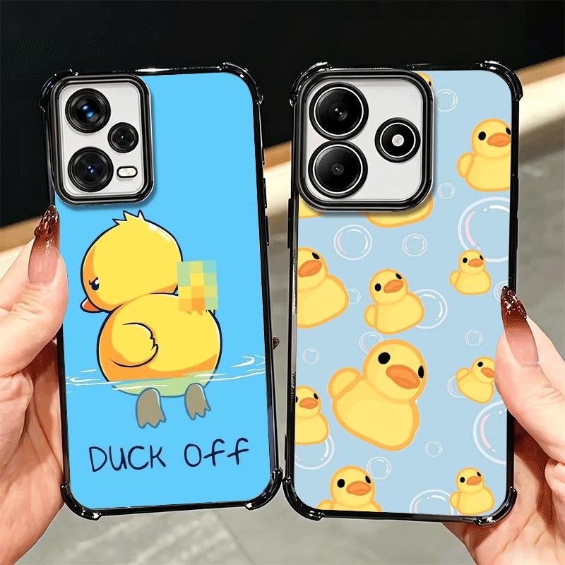 Custodia per Telefono Divertente Carina Cartone Animato Anatra Placcata Per Xiaomi Redmi Note 14 15 Pro Plus 13 12 11 11S 11T 10 9S 9 5G Anti-Caduta Airbag Co