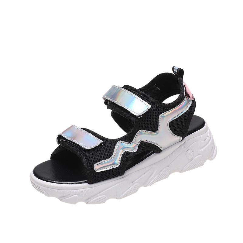 

SyfIyno Summer New Sequin Mesh Sandals Thick Soled Casual Sports Sandals Women s Sandals Two Styles Plus Size 35-42 42 чёрный