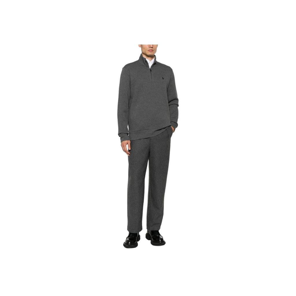 Polo Ralph Lauren Solid Logo Mock Neck Half-Zip Long Sleeve Sweater Men sweater Gray 710909883-003