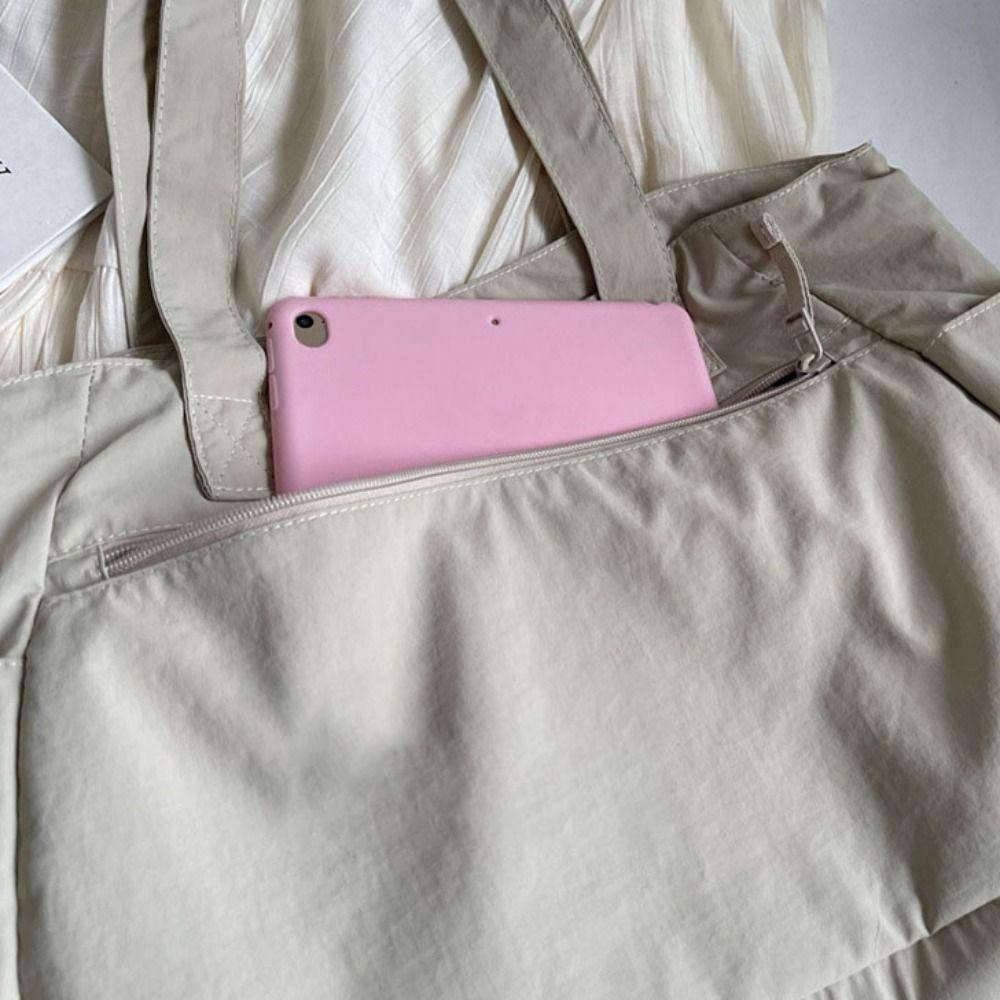 Solid Color Large Capacity Shoulder Bag Soft Material Commuting Handbag Casual Book Bags Shopping