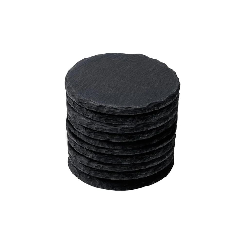 8pcs Slate Coasters Bulk - 4 Inch Square Round and Hexagon Handmade Black Stone Blanks for Laser Engraving and Home Decor