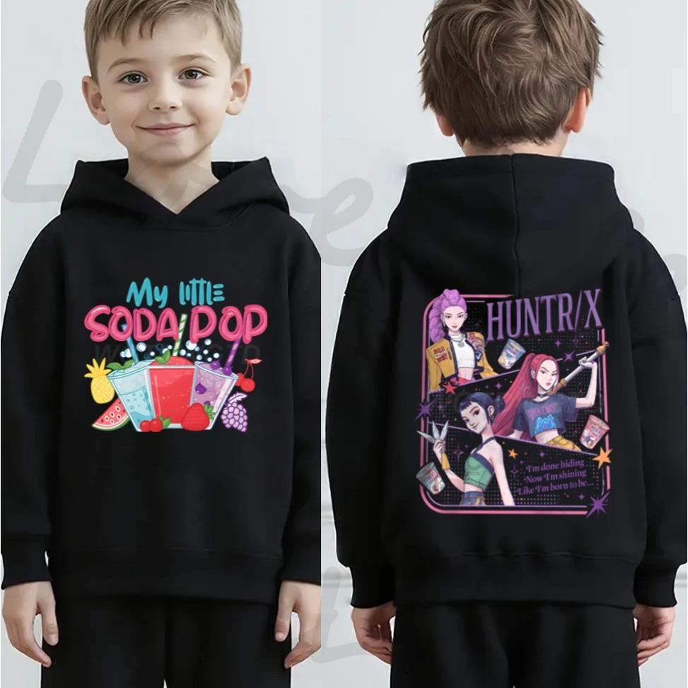KPop Demon Hunters Soda Pop Fashion Casual Hoodies Autumn Winter Warm Sports Long Sleeved Children's Boy Hooded Sweatshirts