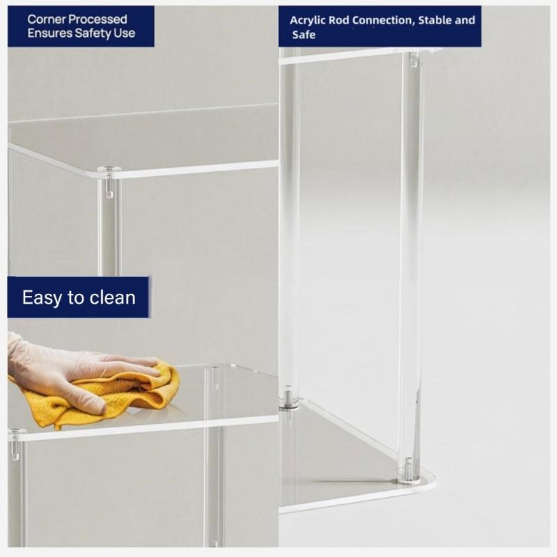 Clear Acrylic Side Table with 3 Shelves Sturdy 3 Layer Acrylic Table for Books Computers Easy Assembly Display Holder