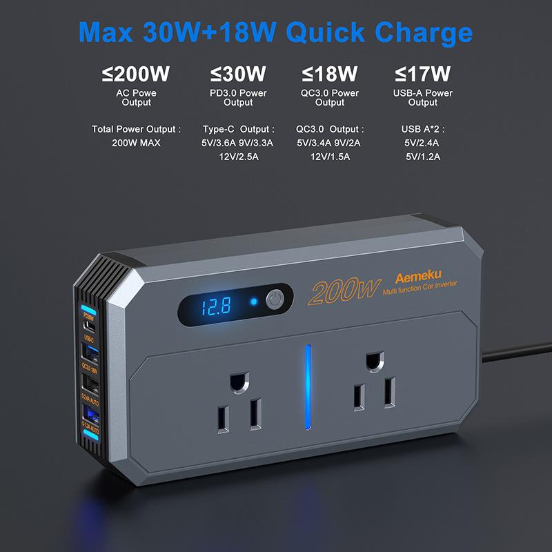 200W Car Inverter DC 12V To AC 110V 220V Car Inverter Converter Auto Power Adapter USB Type C US EU Plug