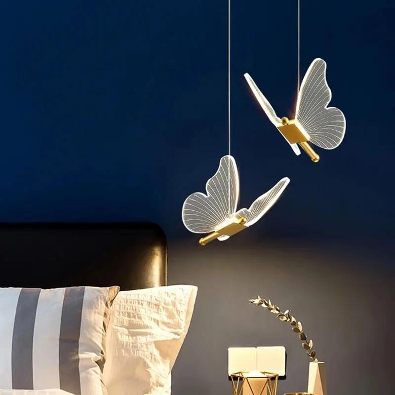 LED Modern Butterfly Pendant Lamp Bedside Staircase Bedroom Atmosphere Lamps for Ceiling Indoor Lighting Decorative Light
