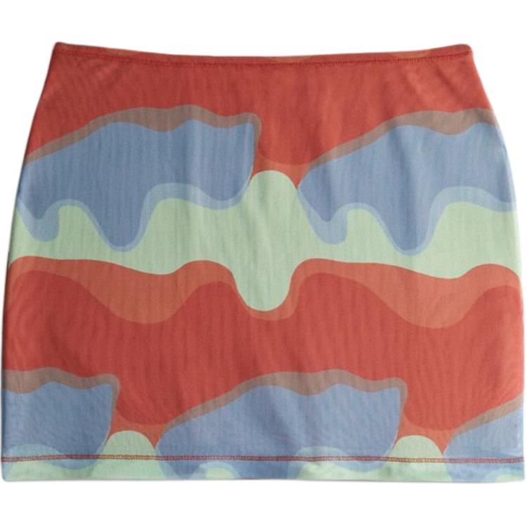 Coach Graffiti Wave Print Mid-Rise Slim Mini Casual Skirt Women skirts Deep-Orange CO755-WMI S