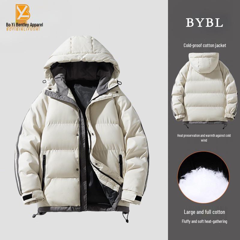 

Men s Cotton Hooded Jacket - 2025 Autumn/Winter Korean Style, Warm, Cold-Proof, Loose, Casual, Padded. M