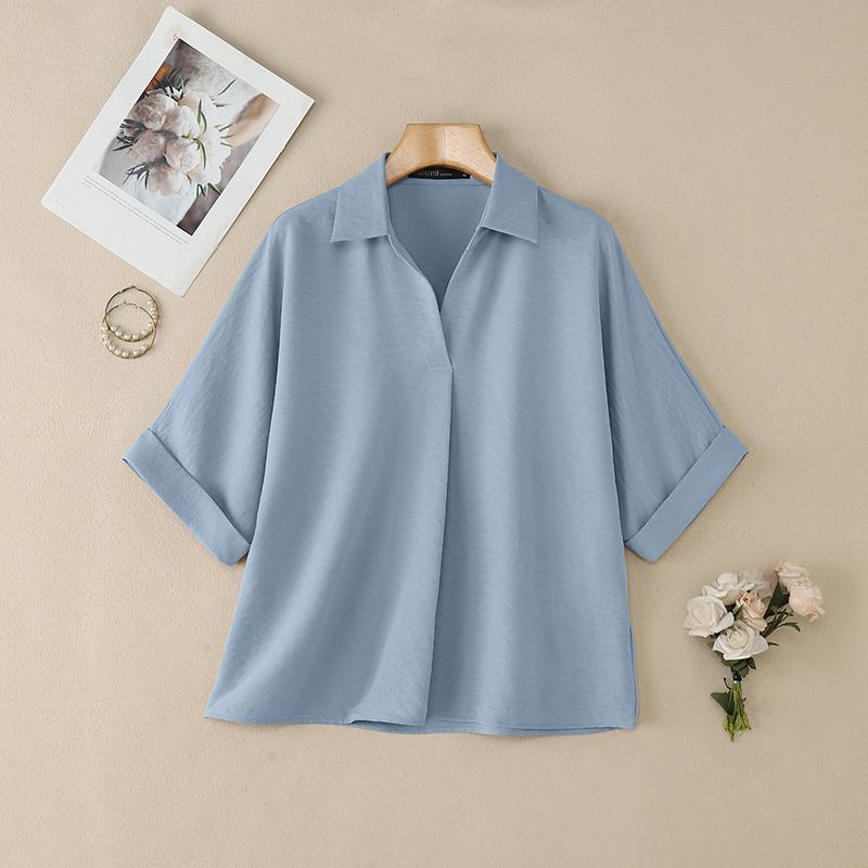 ZANZEA Women Casual Turn Down Collar Loose Short Sleeve Blouse