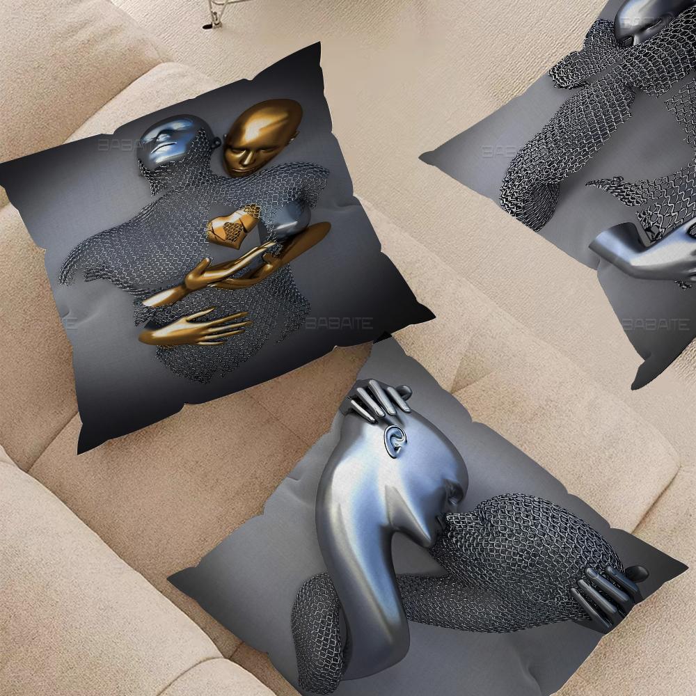 Metal Figure Statue Pillow Cover For Bedroom Room And Living Room Sofa Decorative Cushion Cover