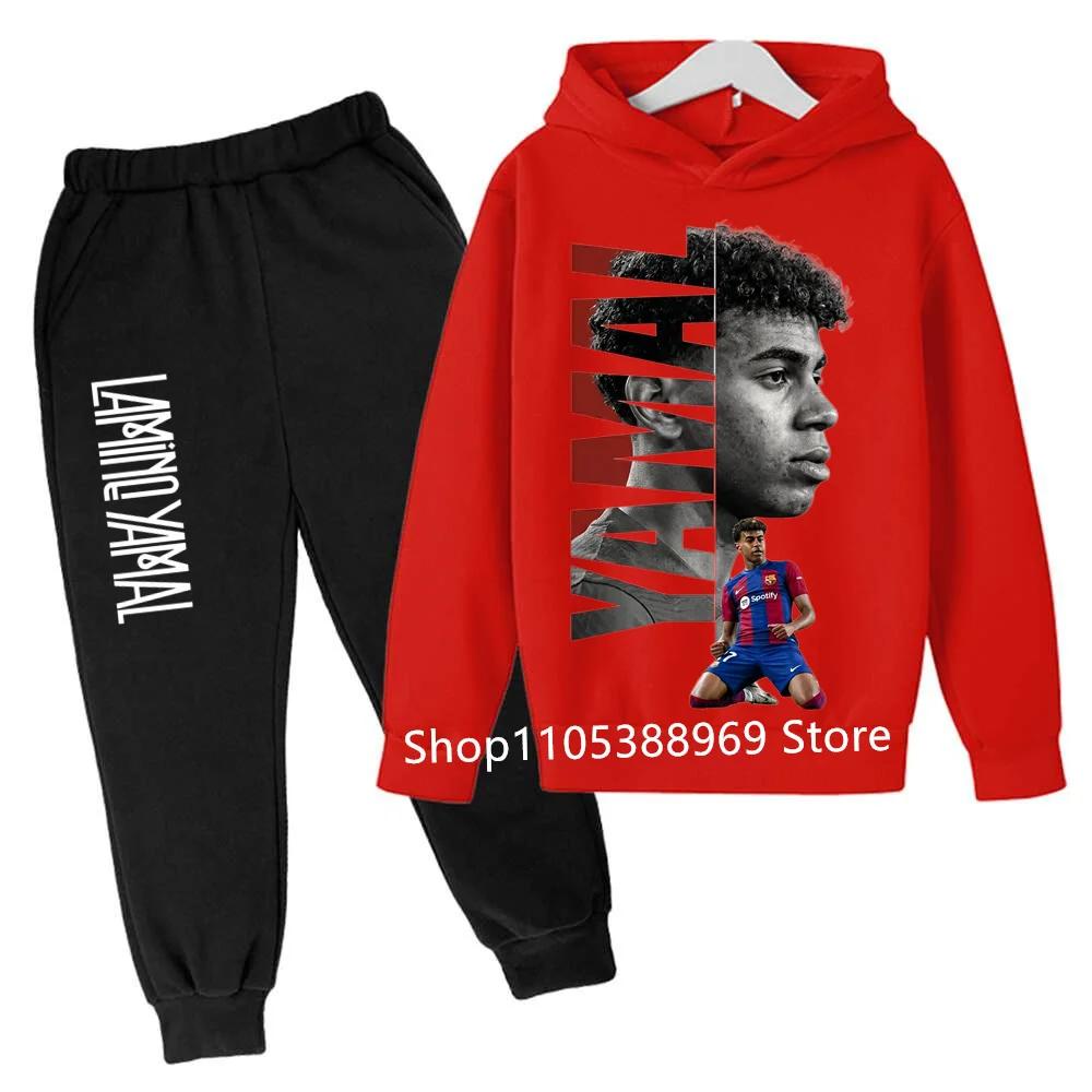 Kinder Lamine Yamal 2-teiliges Trainingsanzug Set Jungen Mädchen Fußballstar Hoodie + Jogginghose Set Grafisches Kapuzensweatshirt Sport Outfit