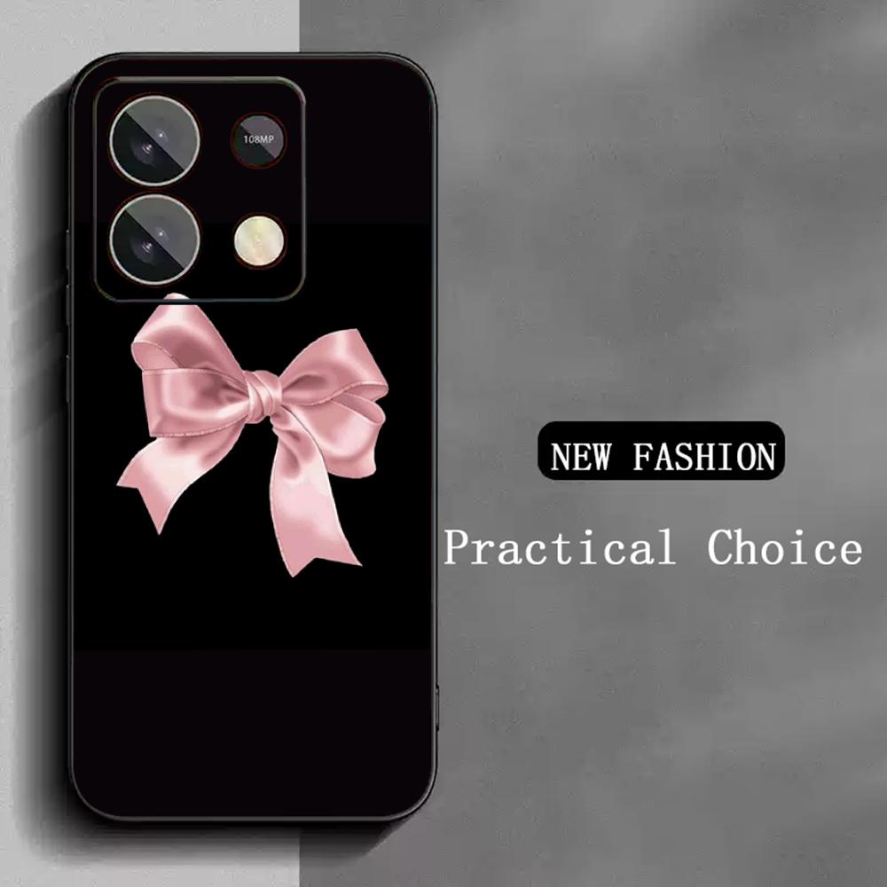 Bow Cute Pink Design Ins Girl Phone Case For Redmi Note 14 13 12 11 Pro Plus S 5G 14C A3 Soft Black Phone Cover
