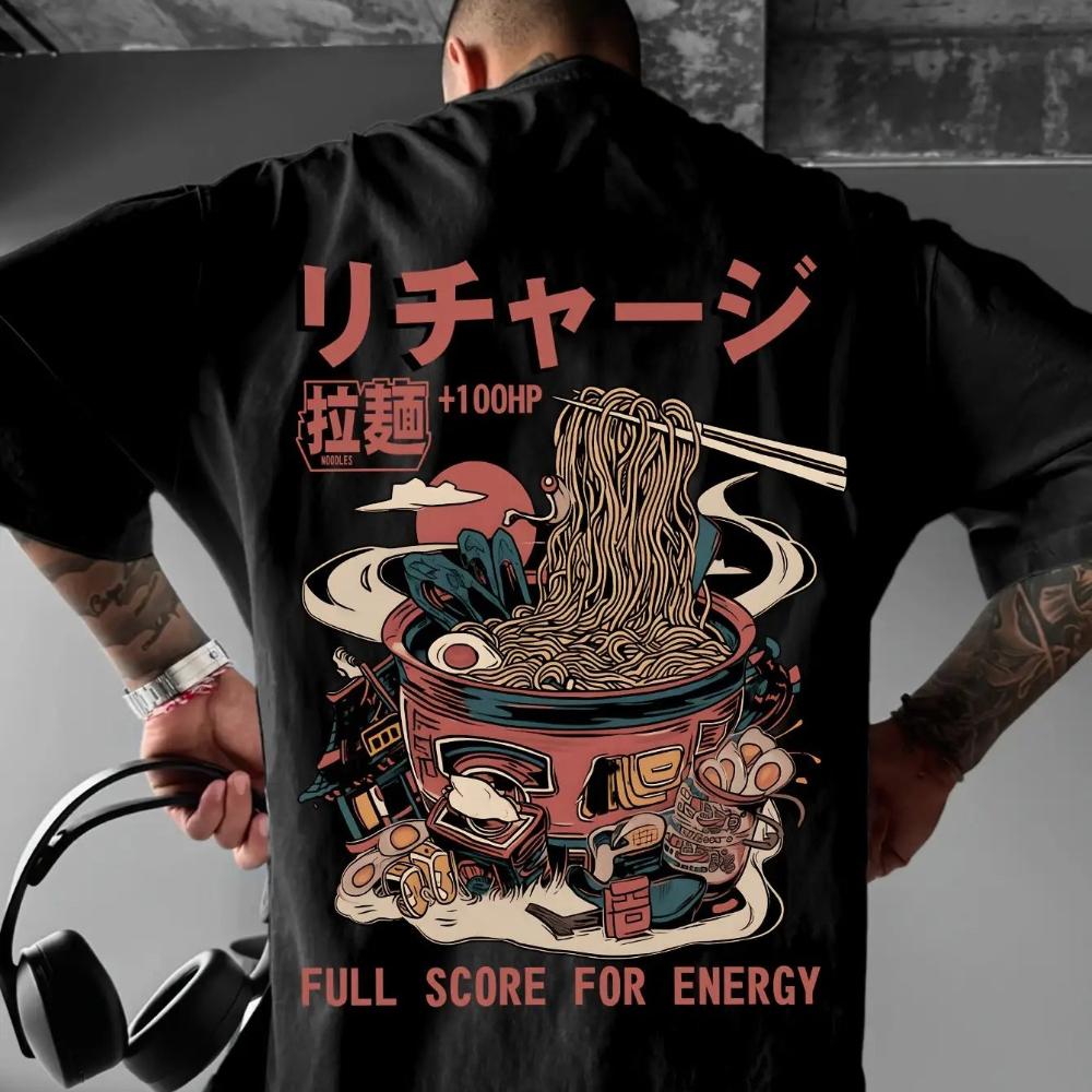

Мужская японская футболка для рамена RICHAYAJI Аниме-дизайн Принт с миской для рамена и палочками Японский текст Короткий рукав S