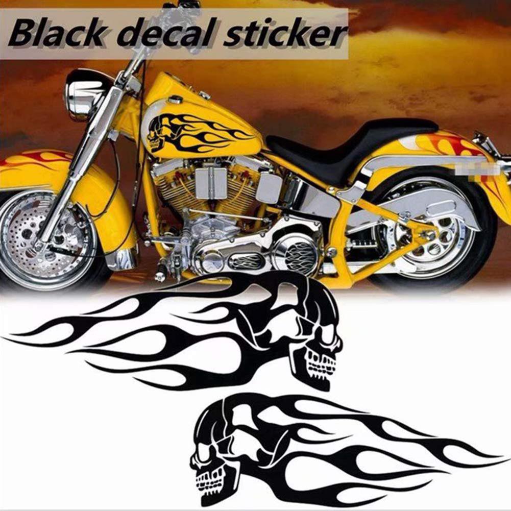 2Pcs Universal Motorcycle Gas Tank Skeleton Flames Badge Decal Stickers
