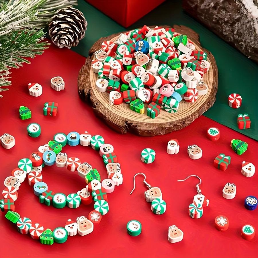 Weihnachts-Tonperlen 100 Stück Weihnachts-Polymer-Tonperlen Gemischt Lose Zwischenperlen für DIY Schmuckherstellung, Armbänder, Ohrringe und Halsketten-Bastelarbeiten