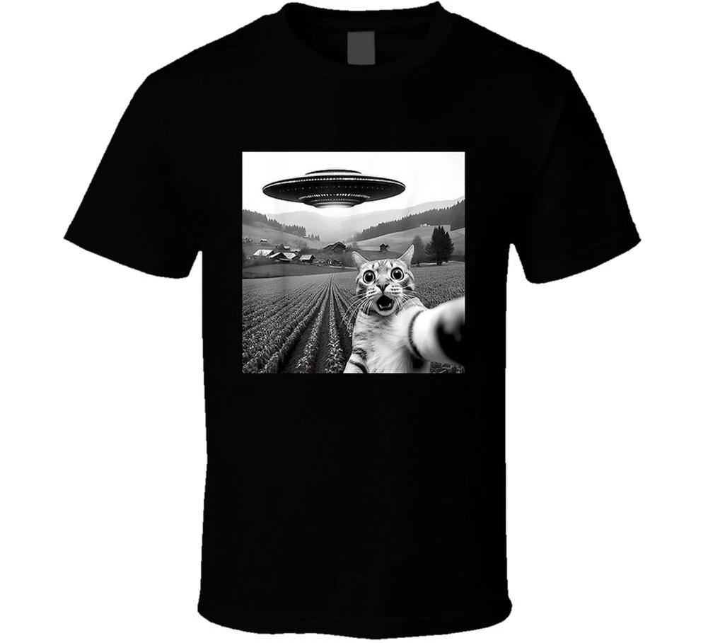 UFO Cat Selfie Funny Alien Cats Gift T Shirt L