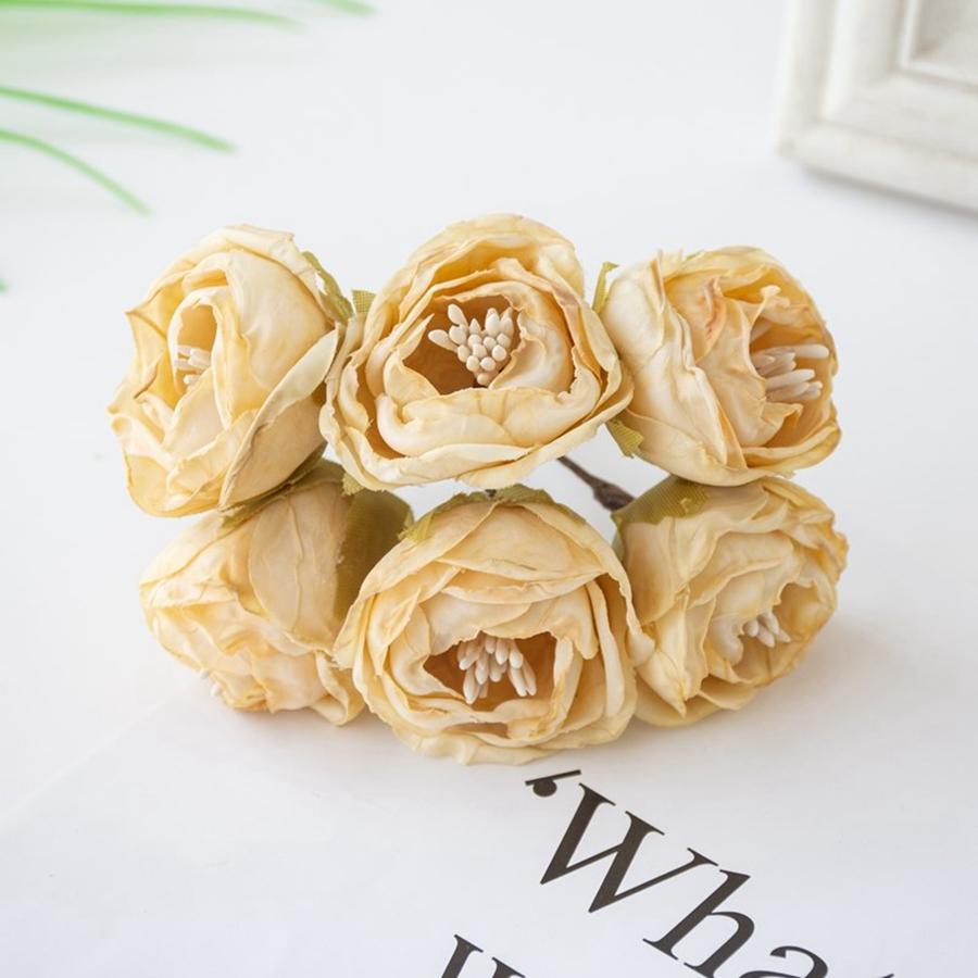 6PCSArtificial Flowers Silk Stamen Rose For Wedding Bridal Bouquet Decor Home Living Room Bonsai DIY Christmas Wreath Accessory