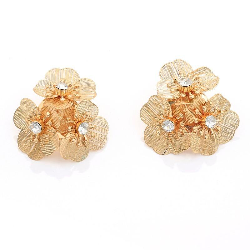 European and American New Fashion Flower Shape White Zircon Inlaid Luxury High-end Women's Earrings