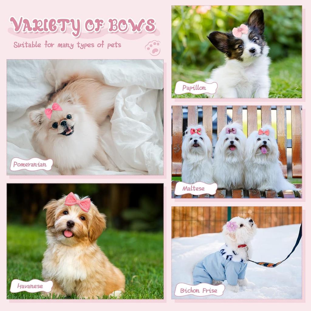 Hanaive 20 Pcs Dog Bows Small Size Dog Hair Bows for Puppy Hair with Rubber Bands Handmade Puppy with Pearls