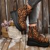 2025 Women's Boots New Thick Heel Platform Martin Boots Women's Plus Size Leopard Print Boots