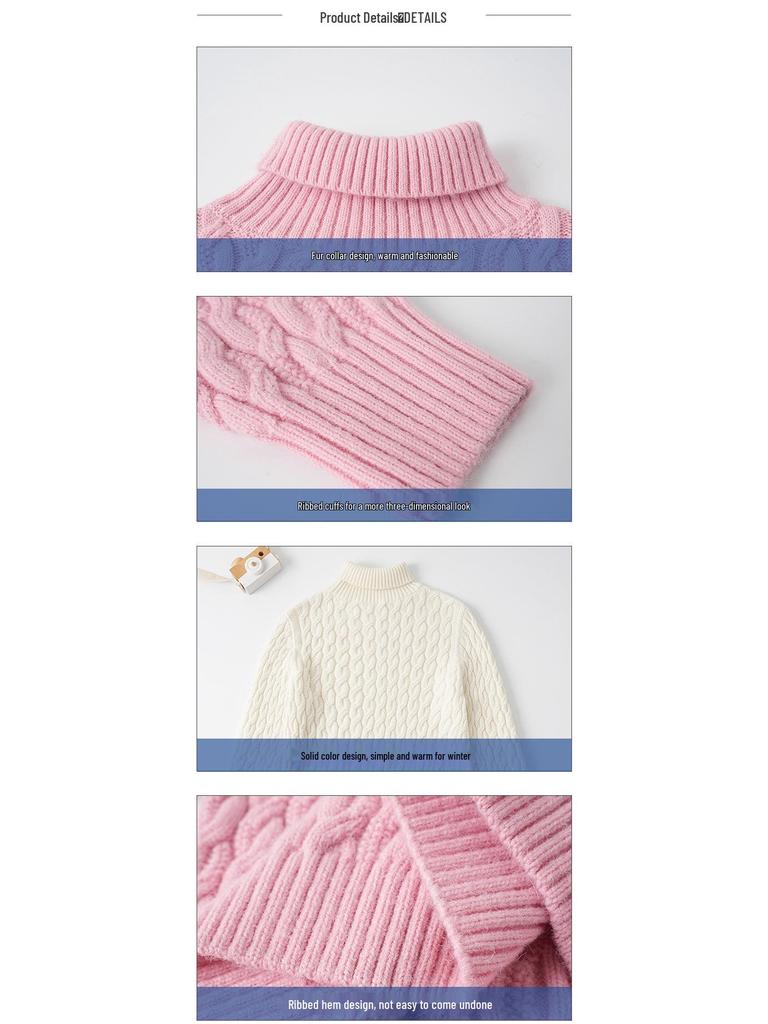 Sweter wełniany z kablem z wysokim dekoltem na zimę 2025 dla dzieci
