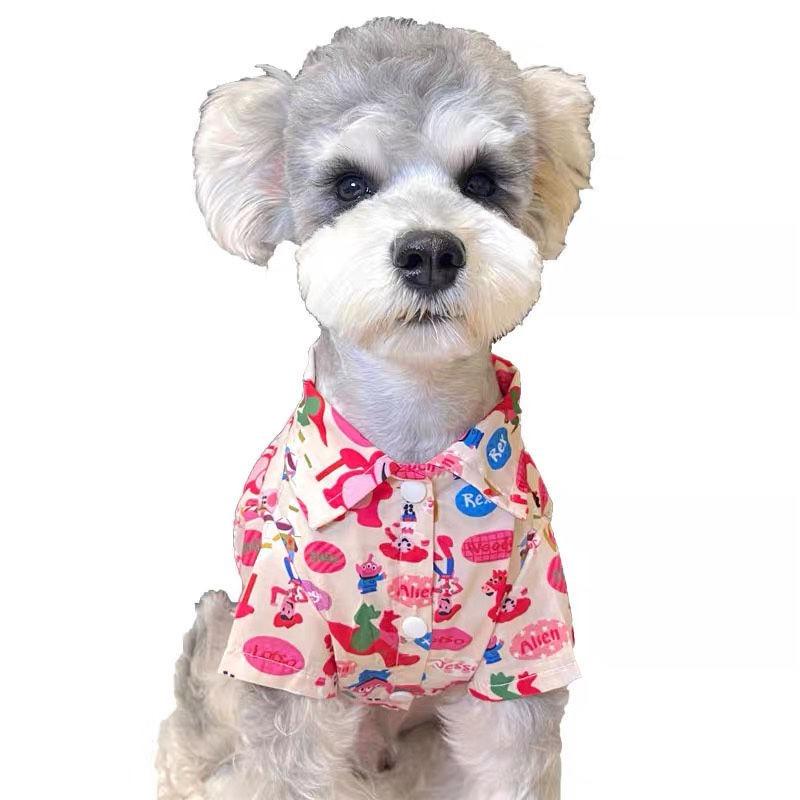 Pet Cat and Dog Clothes, Summer Thin Pink Bear Shirt, Small and Large Dog Anti-hair Loss Air-conditioning Clothes