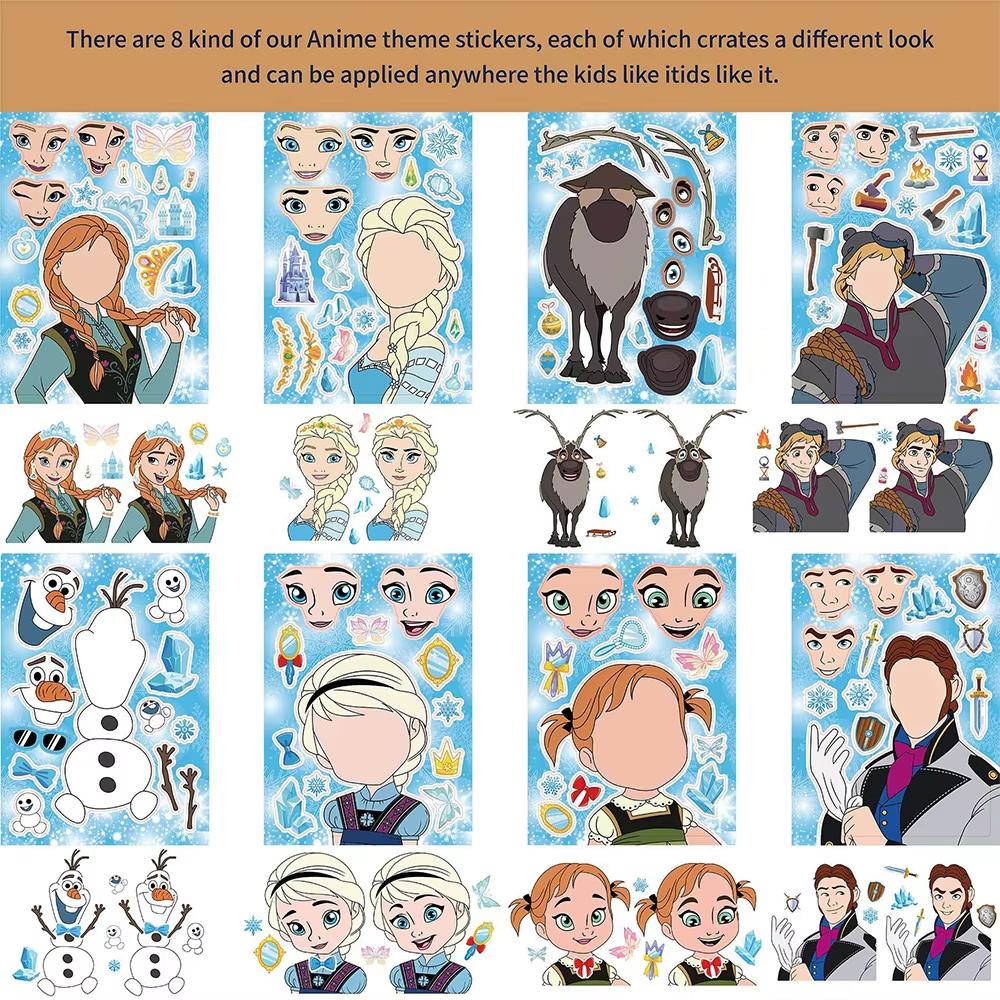 Disney 8 Adesivos de Quebra-Cabeça Congelante Face Maker Crie Seu Próprio Elsa Olaf Anna Adesivos de Quebra-Cabeça de Montagem DIY