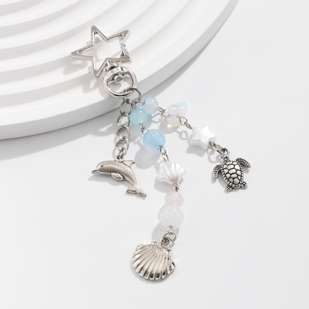 

Imitation Pearl Beaded Starfish Turtle Keyring Glass Bead Shell Dolphin Tassel Pendant Vacation Style 1