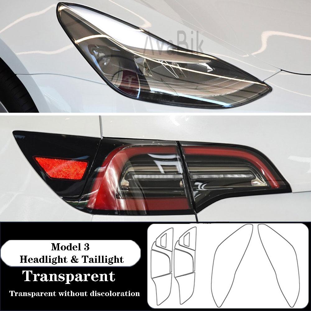 PPF Headlight & Taillight Film For Tesla Model 3 2016- Black Transparent Anti-scratch Self-healing TPU Protection Stickers
