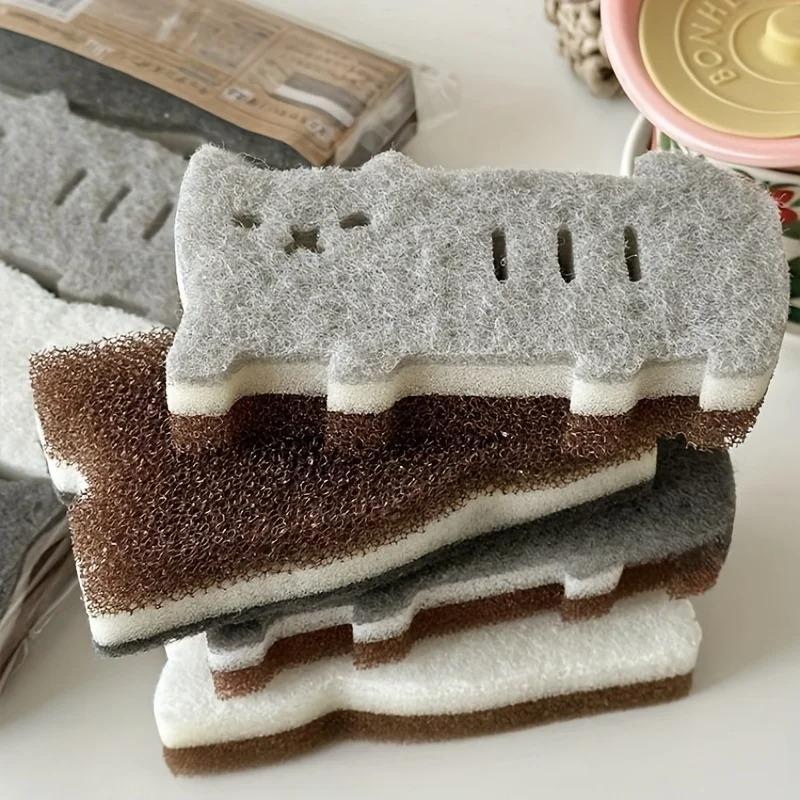 4PCS Cat Sponge Set - Thick Non-Scratch Dishwashing Sponge, Fast Bubbling & Eco-Friendly for Kitchen Sink/Bathroom