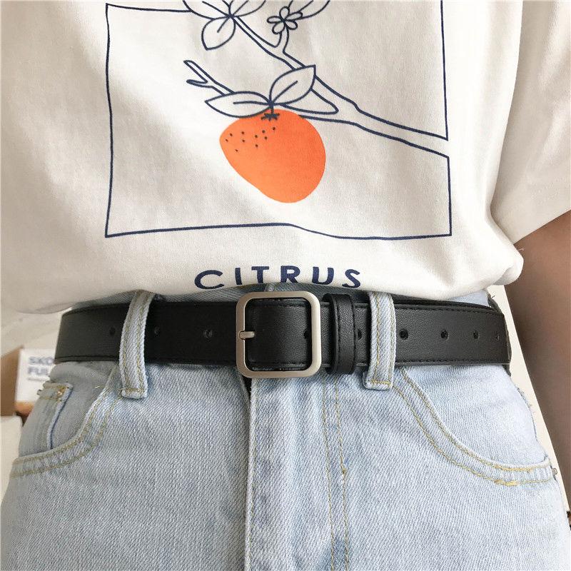 Women's Korean Style Square Buckle Belt - Black Casual Fashion Accessory