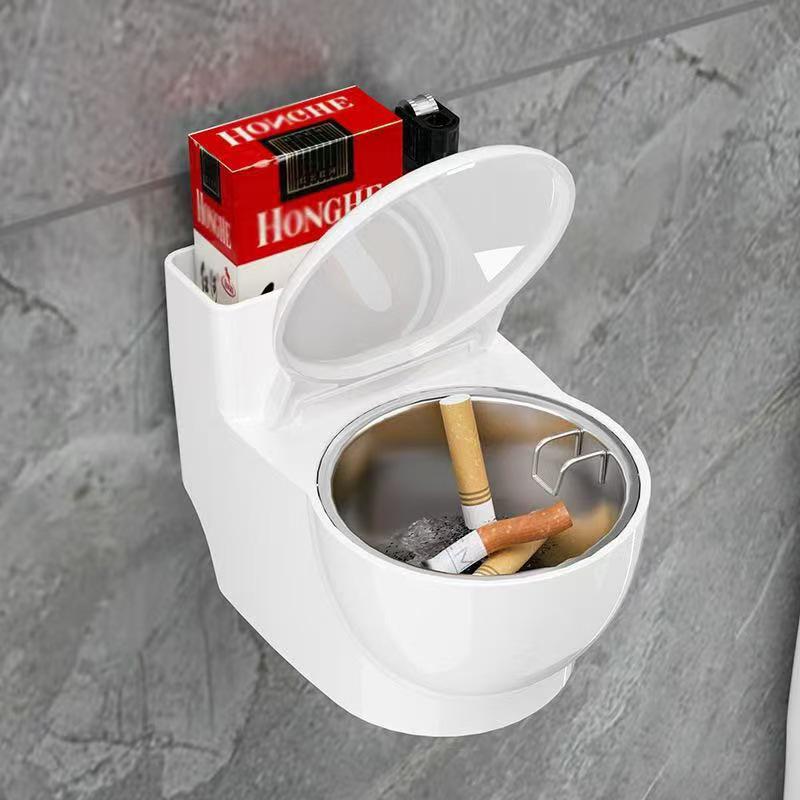 Luxury Wall-Mounted Toilet Ashtray with Lid and Anti-Fly Design for Bathrooms and Living Rooms