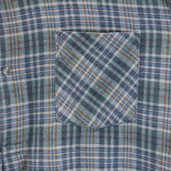 VINTAGE 70s Grandpa Shirt Euro Work Check Pattern Long sleeve half button shirt Men's Used