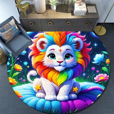 1pc Soft, Absorbent & Non Slip Cute Colorful Lion Round Rug Soft Circle Rug for Living Room & Bedroom Decor, Chair Mats, and Unforgettable H