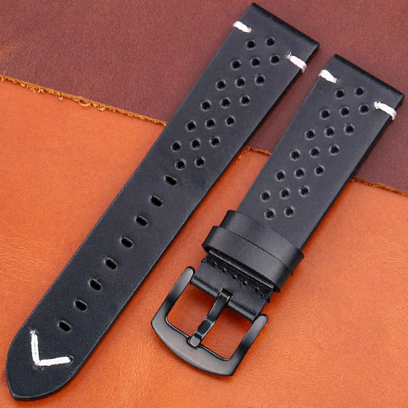 New Breathable Genuine Leather Quick Release Watch Strap 18mm-24mm Cowhide Band Available Black Green Brown Yellow Unisex Watchbands