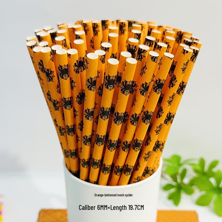 Biodegradable Halloween Paper Straws with Skull and Pumpkin Design
