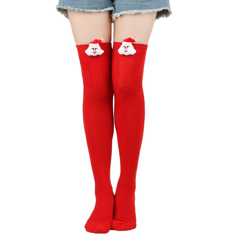 

Women Christmas Striped Red & Green Long Socks Costume Accessories Kneehigh Socks Comfortable Over Knee with Santa Doll красный