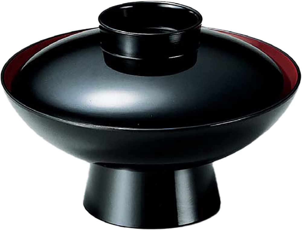 

Fukui Craft Круглая кондитерская миска Миска-молоток Сделано в Японии Черная с красным интерьером 6 дюймов Миска/Рагу На высокой ножке