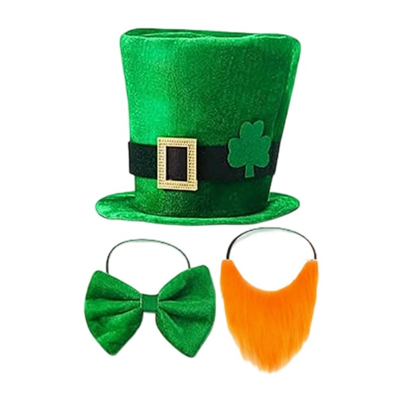 3Pcs Patrick's Day Ensemble Including Top Hat Bows Tie And Mustache Accessories For Group Celebrations