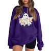Women's Long Sleeve Neck Sweatshirt Loose Fit Casual Pullover Top, Color and Halloween Small Print