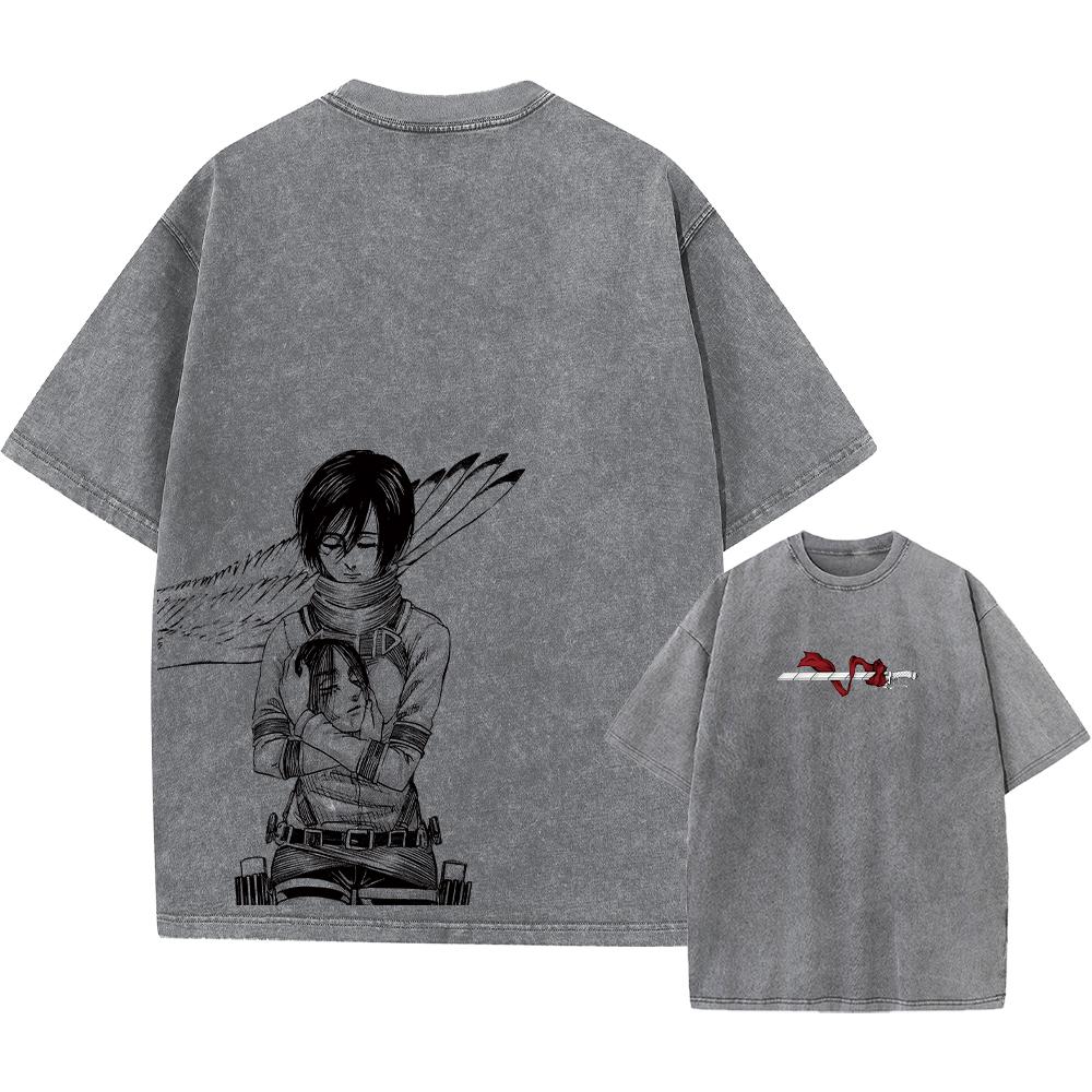 Anime Attack On Titan Acid T Shirts Casual Vintage Washed Shingeki No Kyojin Tee Short Sleeve Manga Gothic Tops Summer