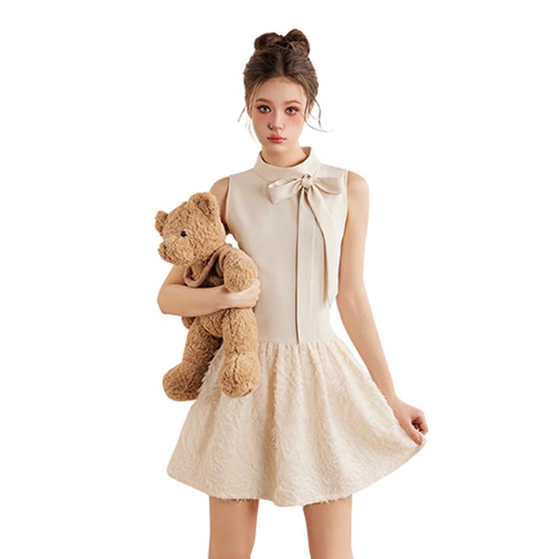 

UNIFREE Elegant Bow-Knot Stand-Collar Mini Dress L