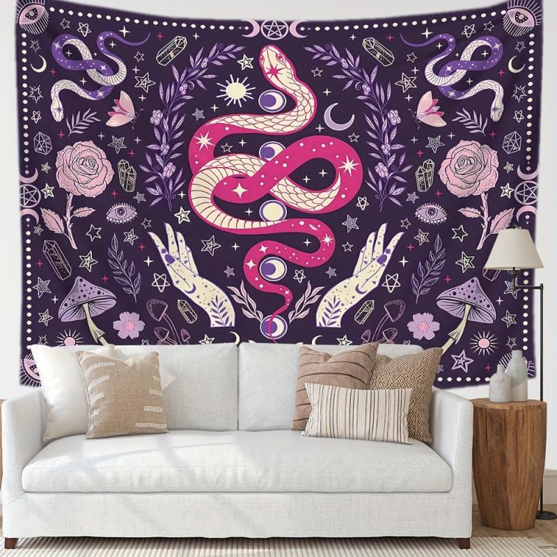 VIKAMA Tarot Astrology Snake Rabbit Star Moon Tapestry Mystical Totem Design for Living Room and Bedroom Home Decor