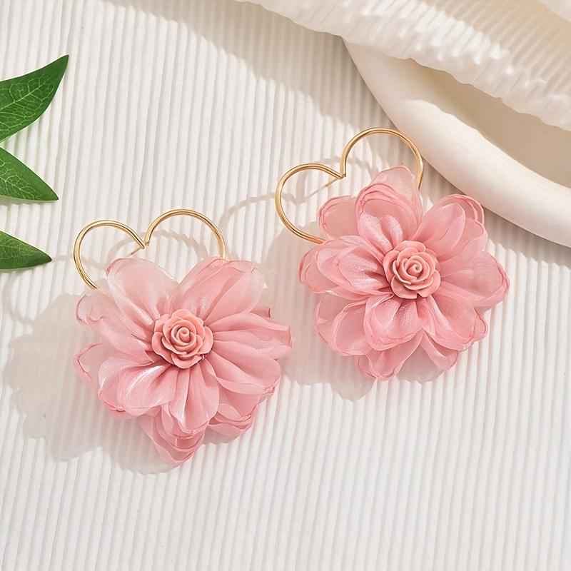 Elegant Golden Heart Flower Earrings for Women
