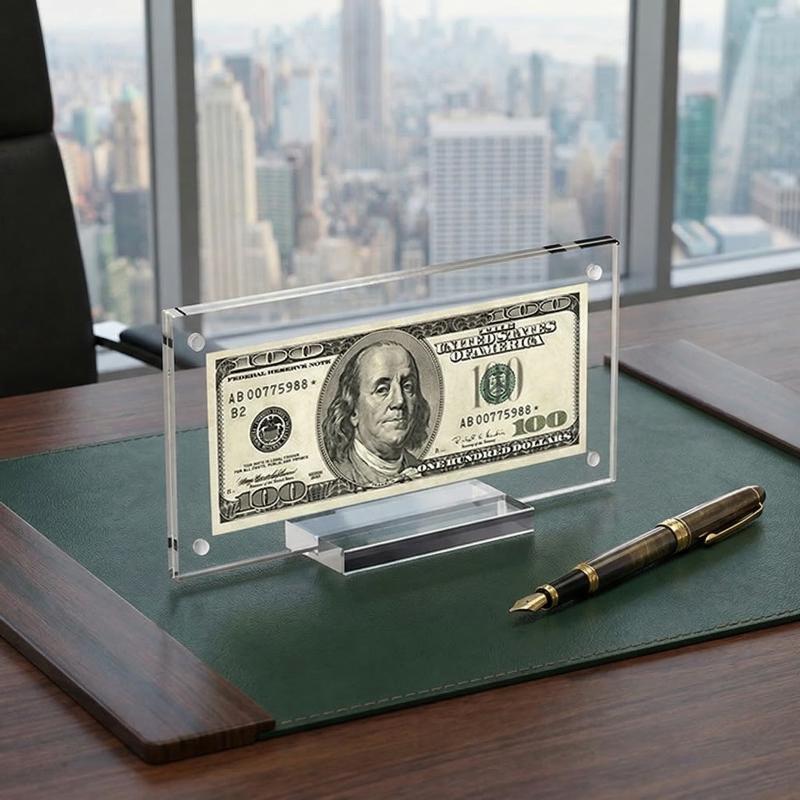 Acrylic Magnetic Dollar Bill Commemoratives Coins Picture Frame Holder With Base