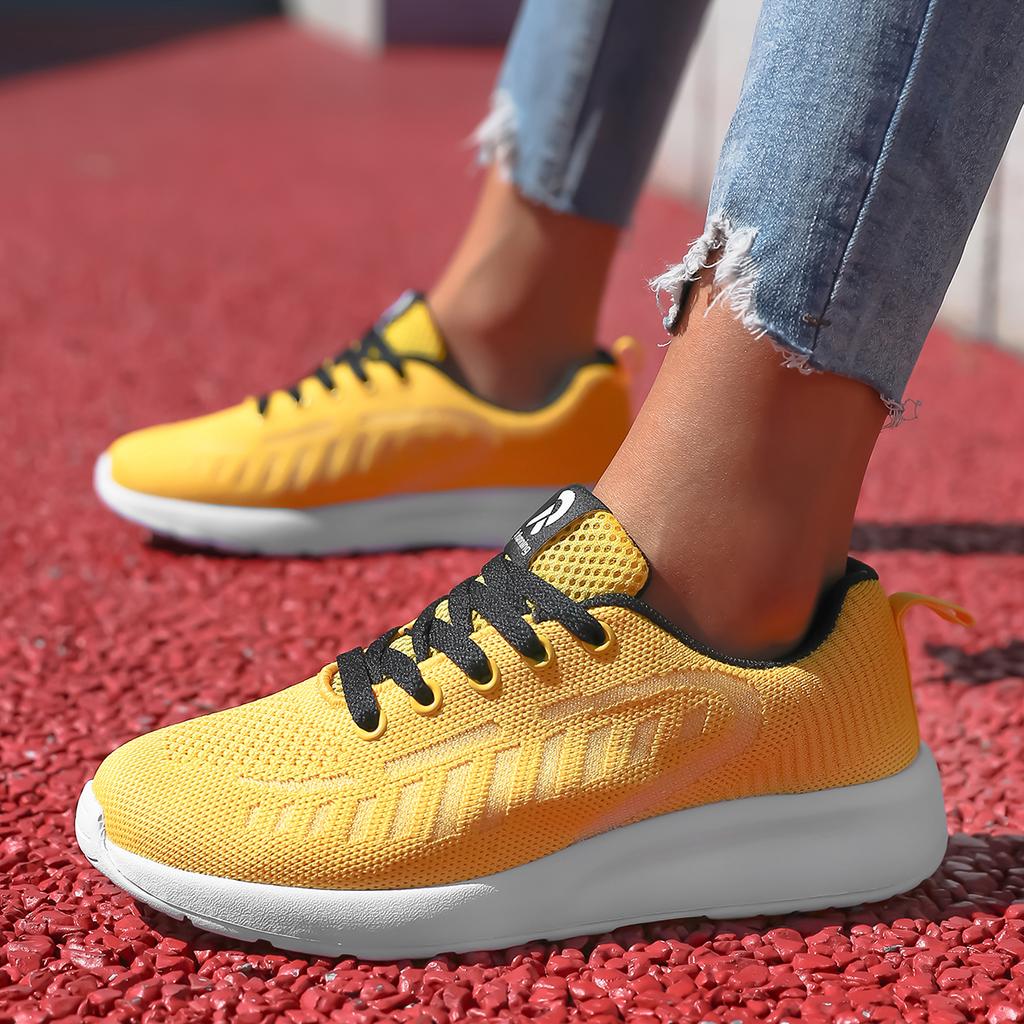 Snörskor Tennisskor Casual Flats Sneakers Sko Kvinna Lättvikt Stickad Andningsbar Tjock Mjuk Sula Skor